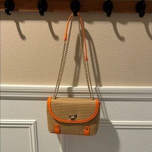 Tan and Orange Chain Strap Crossbody Bag